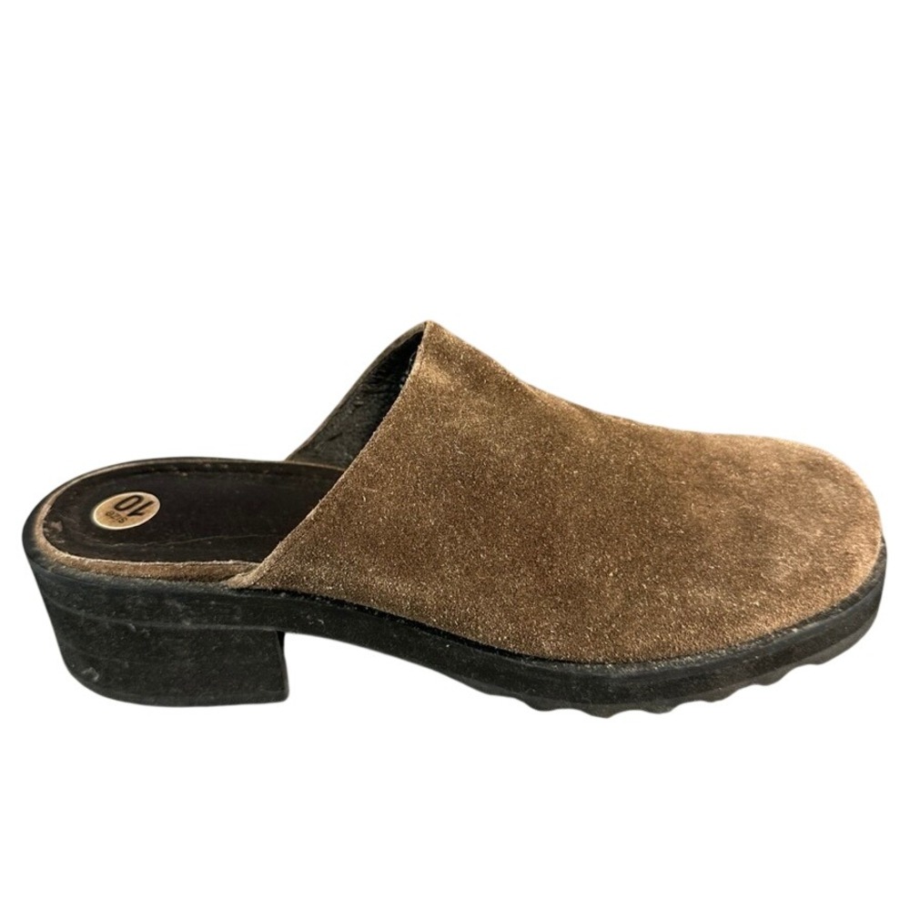 J. Crew Womens Brown Suede Block Heel Mules Round Toe Clogs Size 10